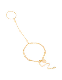 Waterproof Gold Plated Stainless Steel Cubic Zirconia Dainty Layered Hand Chain - link has visual effect only