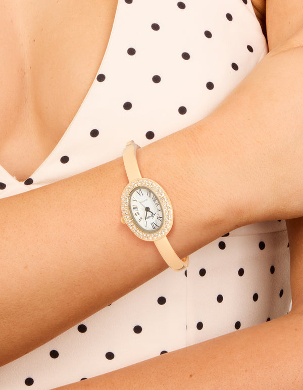 Gold Diamante Oval Bangle Watch