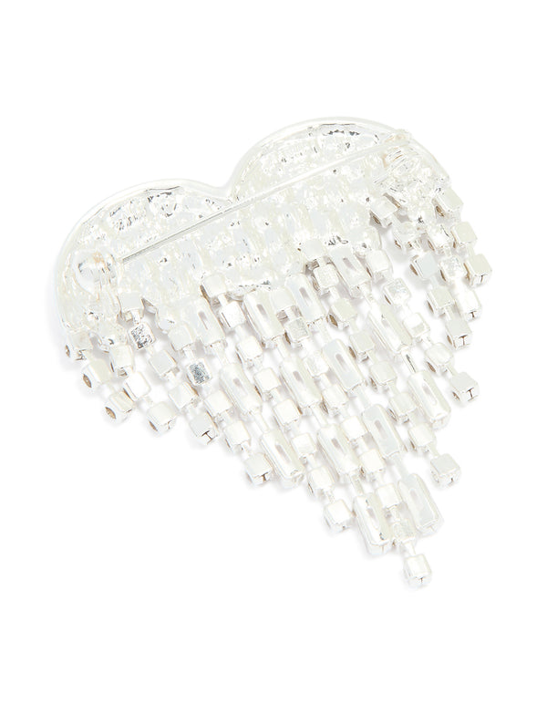 Silver Diamante Fringe Heart Brooch