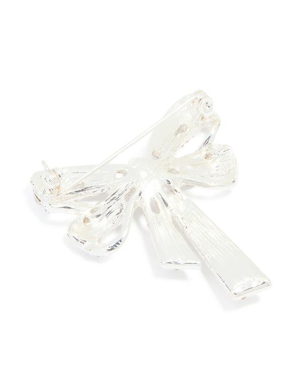 Silver Diamante Bow Brooch