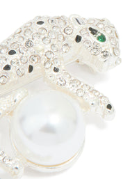 Silver Diamante Jaguar & Pearl Brooch - link has visual effect only