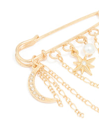 Gold Celestial Chain Drop Pin Brooch - link has visual effect only
