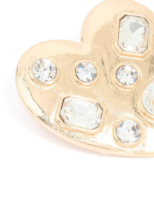 Gold Heart Mixed Diamante Brooch