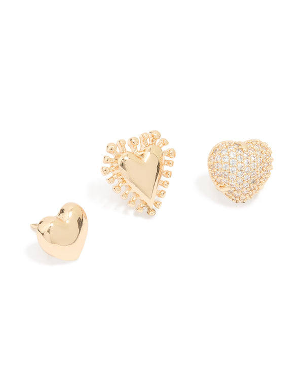 Gold Cubic Zirconia Heart Pins 3-Pack
