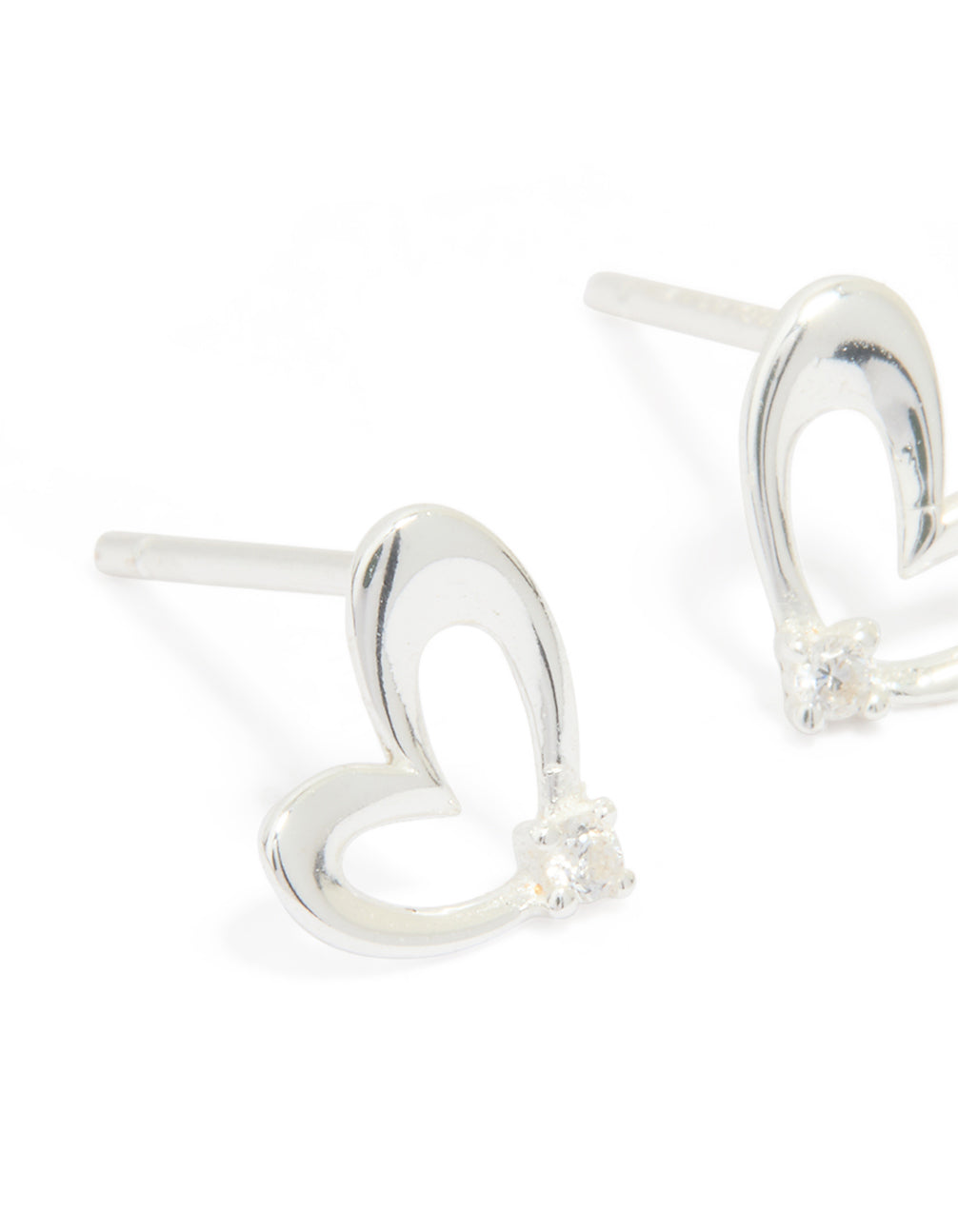 Sterling Silver Cubic Zirconia Heart Stud Earrings