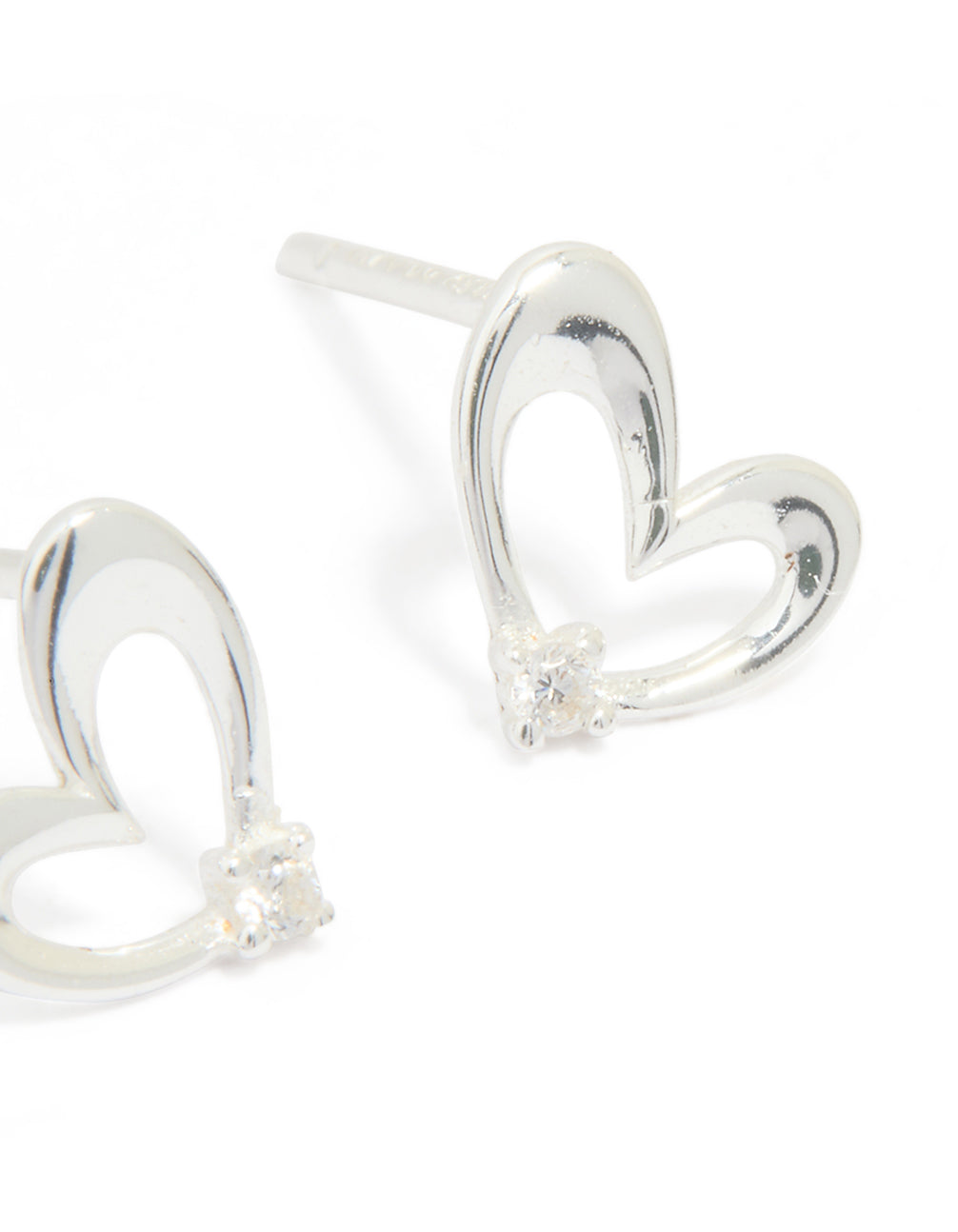 Sterling Silver Cubic Zirconia Heart Stud Earrings