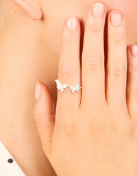 Sterling Silver Cubic Zirconia Adjustable Butterfly Ring - link has visual effect only