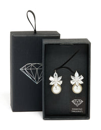 Silver Cubic Zirconia Flower Pearl Drop Earrings - link has visual effect only