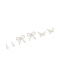 Silver Bow & Classic Stud Earrings 3-Pack - link has visual effect only