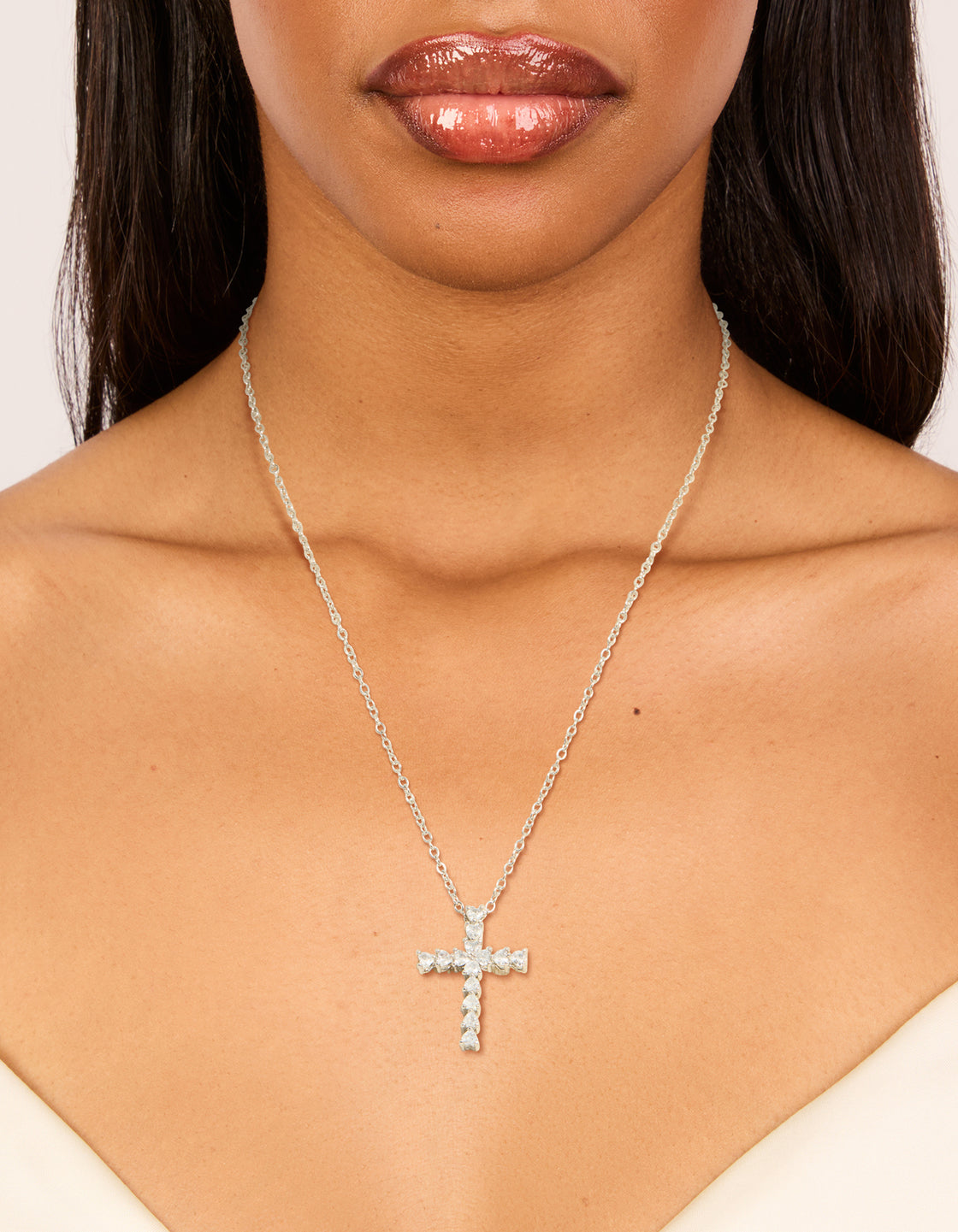 Silver Diamante Cross Necklace