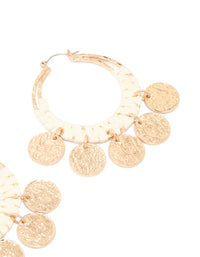 Gold Raffia Hammered Disc Hoop Earrings - link has visual effect only
