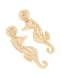 Gold Ribbed Seahorse Earrings - link has visual effect only