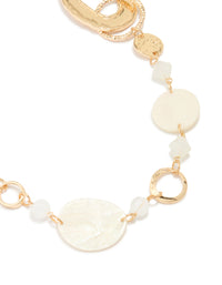 Gold Pearl Molten Link Disc Necklace - link has visual effect only