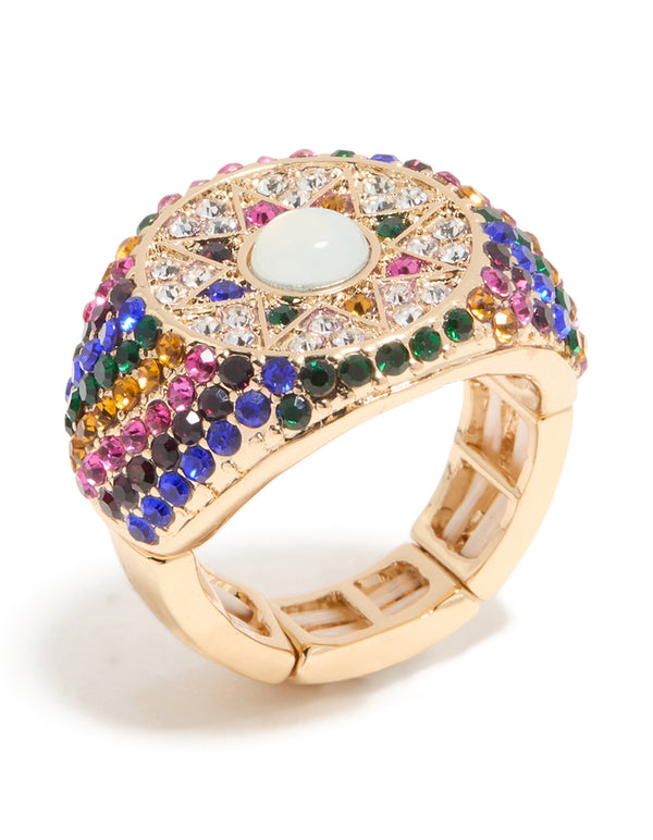 Gold Rainbow Diamante Chunky Star Ring