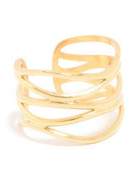 Waterproof Gold Plated Stainless Steel Layered Line Ring - link has visual effect only