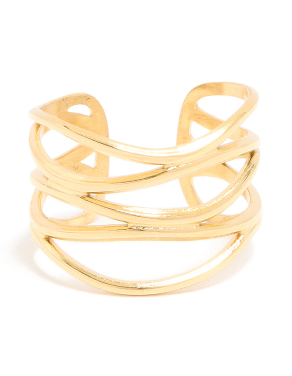 Waterproof Gold Plated Stainless Steel Layered Line Ring