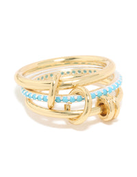 Gold Plated & Blue Coated Metal Stacked Ring - link has visual effect only
