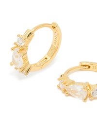 Gold Plated Sterling Silver Pear Cubic Zirconia Huggie Earrings - link has visual effect only