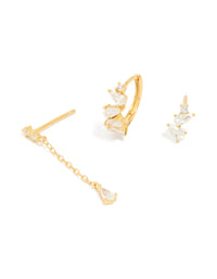 Gold Plated Sterling Silver Cubic Zirconia Chain & Stud Earrings 3-Pack - link has visual effect only