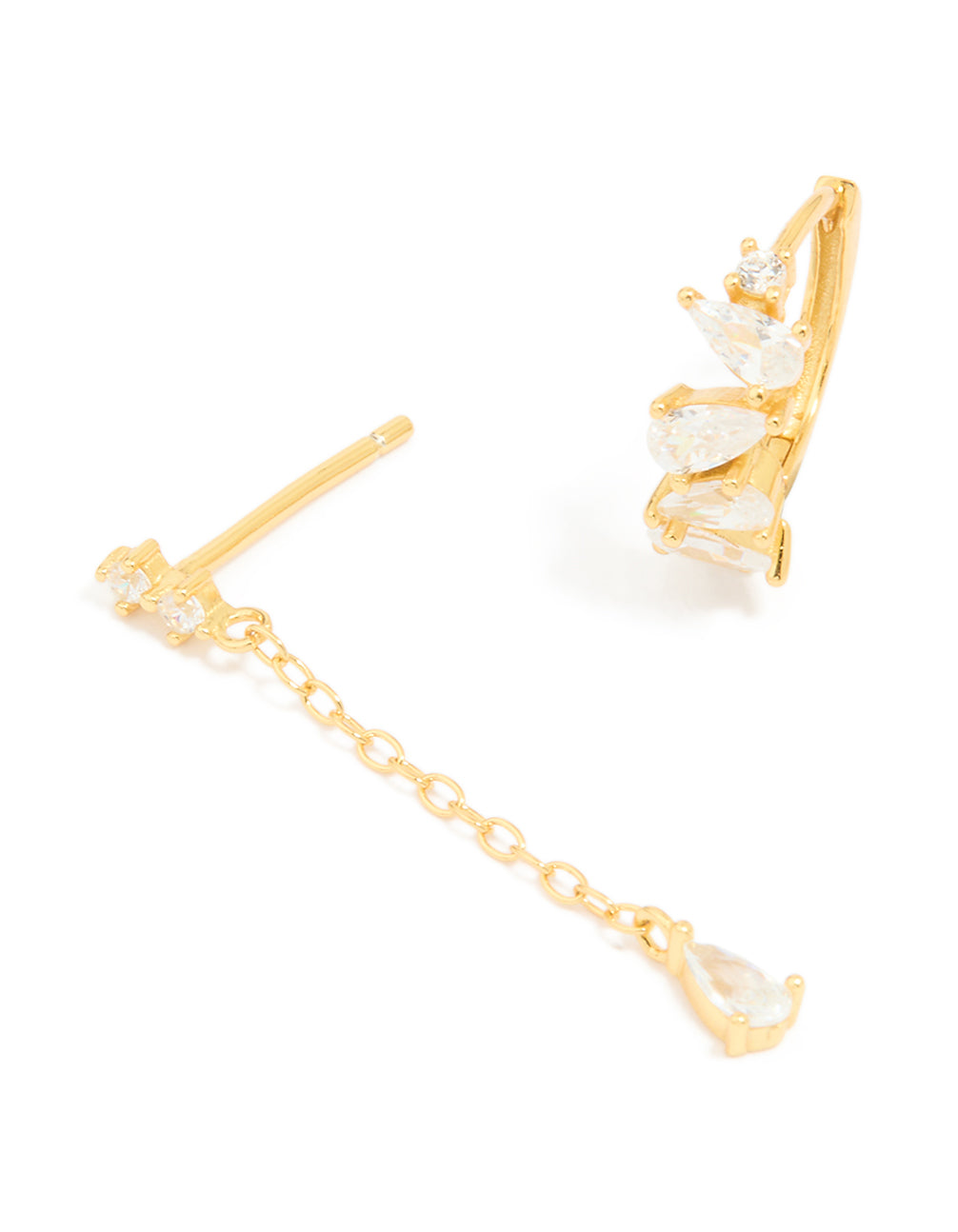 Gold Plated Sterling Silver Cubic Zirconia Chain & Stud Earrings 3-Pack