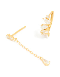 Gold Plated Sterling Silver Cubic Zirconia Chain & Stud Earrings 3-Pack - link has visual effect only
