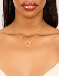 Gold Plated Sterling Silver Cubic Zirconia Oval Link Necklace - link has visual effect only