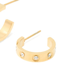 Waterproof Gold Plated Stainless Steel Cubic Zirconia Square Hoop Earrings - link has visual effect only
