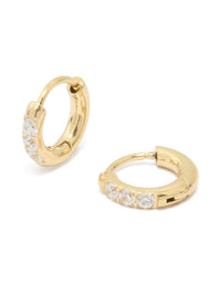 Waterproof Gold Plated Stainless Steel Diamante Hoop Earrings 10 MM - link has visual effect only