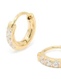 Waterproof Gold Plated Stainless Steel Diamante Hoop Earrings 10 MM - link has visual effect only