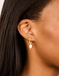 Waterproof Gold Plated Stainless Steel Mini Pearl Drop Huggie Earrings - link has visual effect only