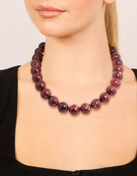 Gold Dark Red Marble Beaded Necklace - link has visual effect only