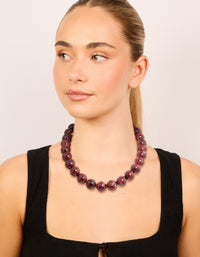 Gold Dark Red Marble Beaded Necklace - link has visual effect only