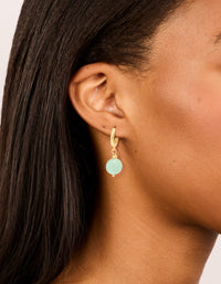 Gold Plated Green Semi Precious Stone Huggie Earrings - link has visual effect only