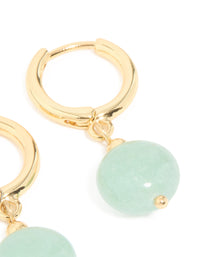 Gold Plated Green Semi Precious Stone Huggie Earrings - link has visual effect only