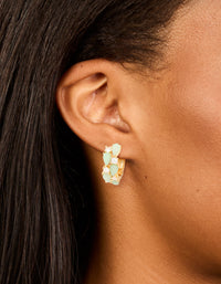 Gold Plated Green Semi Precious Stone & Cubic Zirconia Hoop Earrings - link has visual effect only