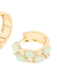 Gold Plated Green Semi Precious Stone & Cubic Zirconia Hoop Earrings - link has visual effect only