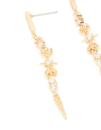 Gold Plated Cubic Zirconia Celestial Linear Earrings - link has visual effect only