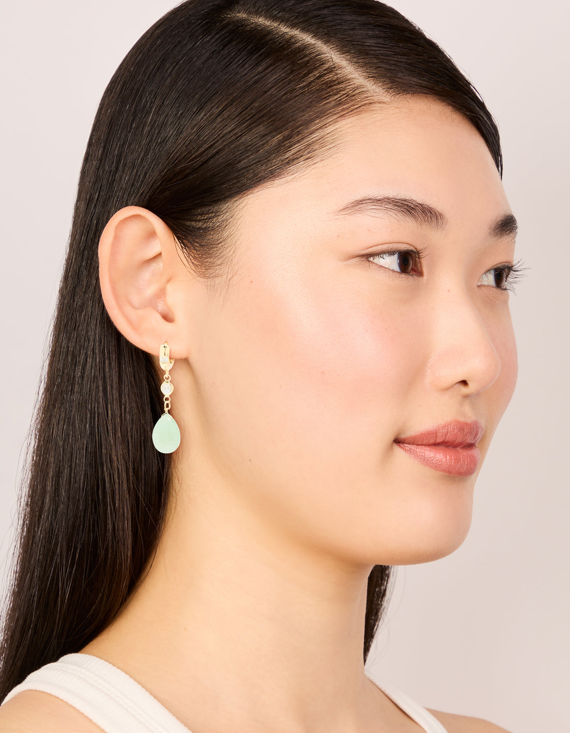 Gold Plated Green Semi Precious Stone Cubic Zirconia Teardrop Earrings