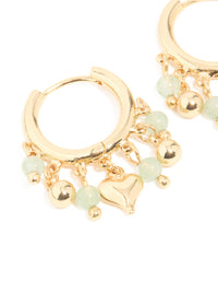 Gold Plated Green Semi Precious Stone Heart Drop Huggie Earrings - link has visual effect only