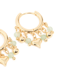 Gold Plated Green Semi Precious Stone Heart Drop Huggie Earrings - link has visual effect only