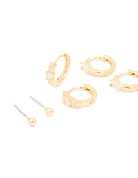 Gold Plated Cubic Zirconia Fine Huggie & Stud Earrings 4-Pack - link has visual effect only