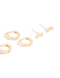 Gold Plated Cubic Zirconia Fine Huggie & Stud Earrings 4-Pack - link has visual effect only