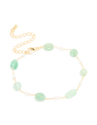 Gold Plated Green Semi Precious Stone & Mini Pearl Bracelet - link has visual effect only