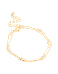 Gold Plated Cubic Zirconia & Bar Layered Bracelet - link has visual effect only
