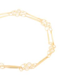 Gold Plated Cubic Zirconia & Bar Layered Bracelet - link has visual effect only