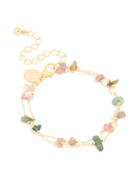 Gold Plated Multicoloured Semi Precious Stone Chip Layered Bracelet - link has visual effect only