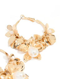 Gold Pearl Flower Cluster Hoop Earrings - link has visual effect only