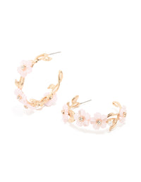 Gold Pink Acrylic Mini Flower Hoop Earrings - link has visual effect only