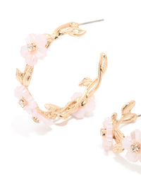 Gold Pink Acrylic Mini Flower Hoop Earrings - link has visual effect only