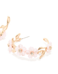 Gold Pink Acrylic Mini Flower Hoop Earrings - link has visual effect only